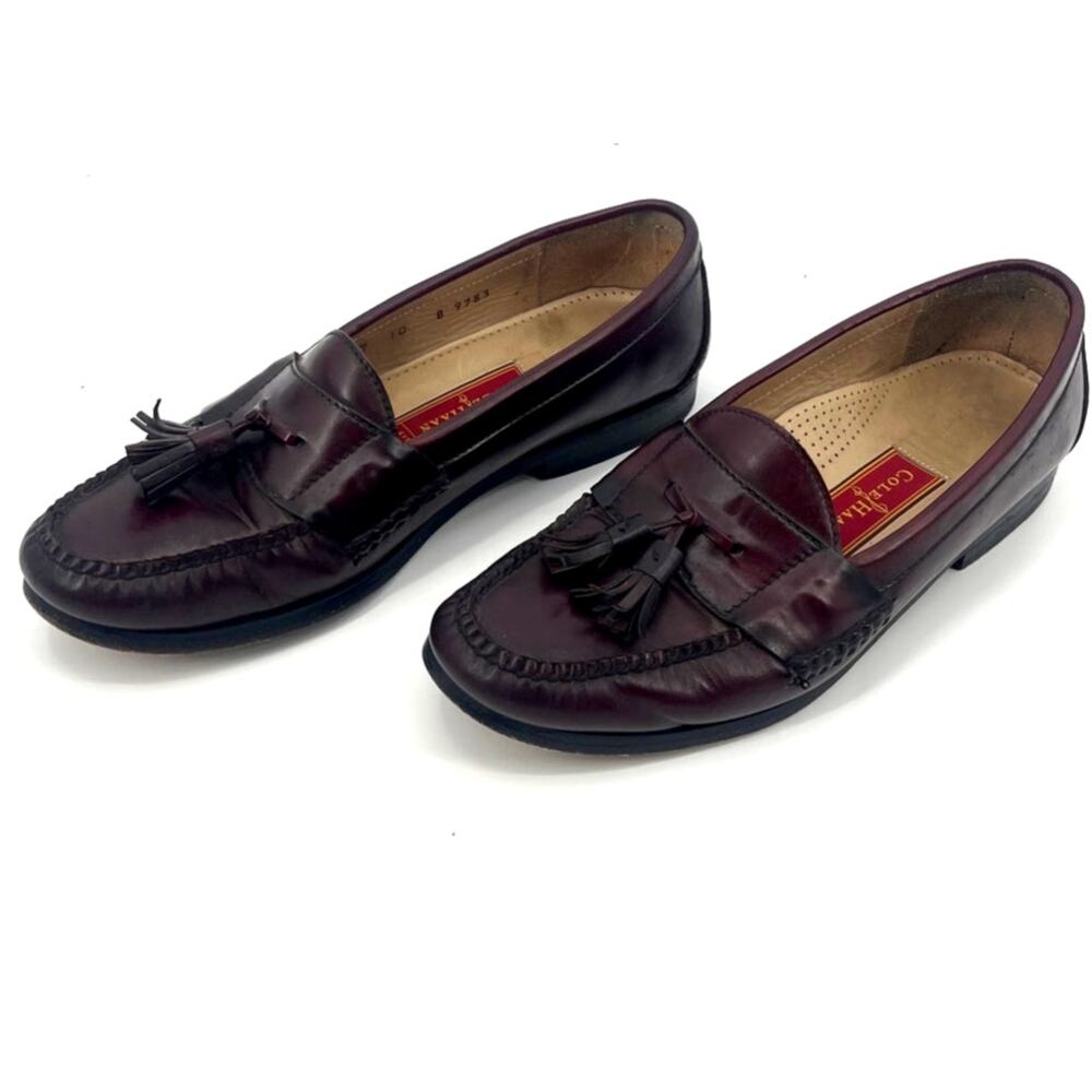 Vtg Cole Haan City Tassel Loafer Mens Dress Shoes 10B Burgundy Preppy 90 Ivy Y2K - Picture 2 of 12